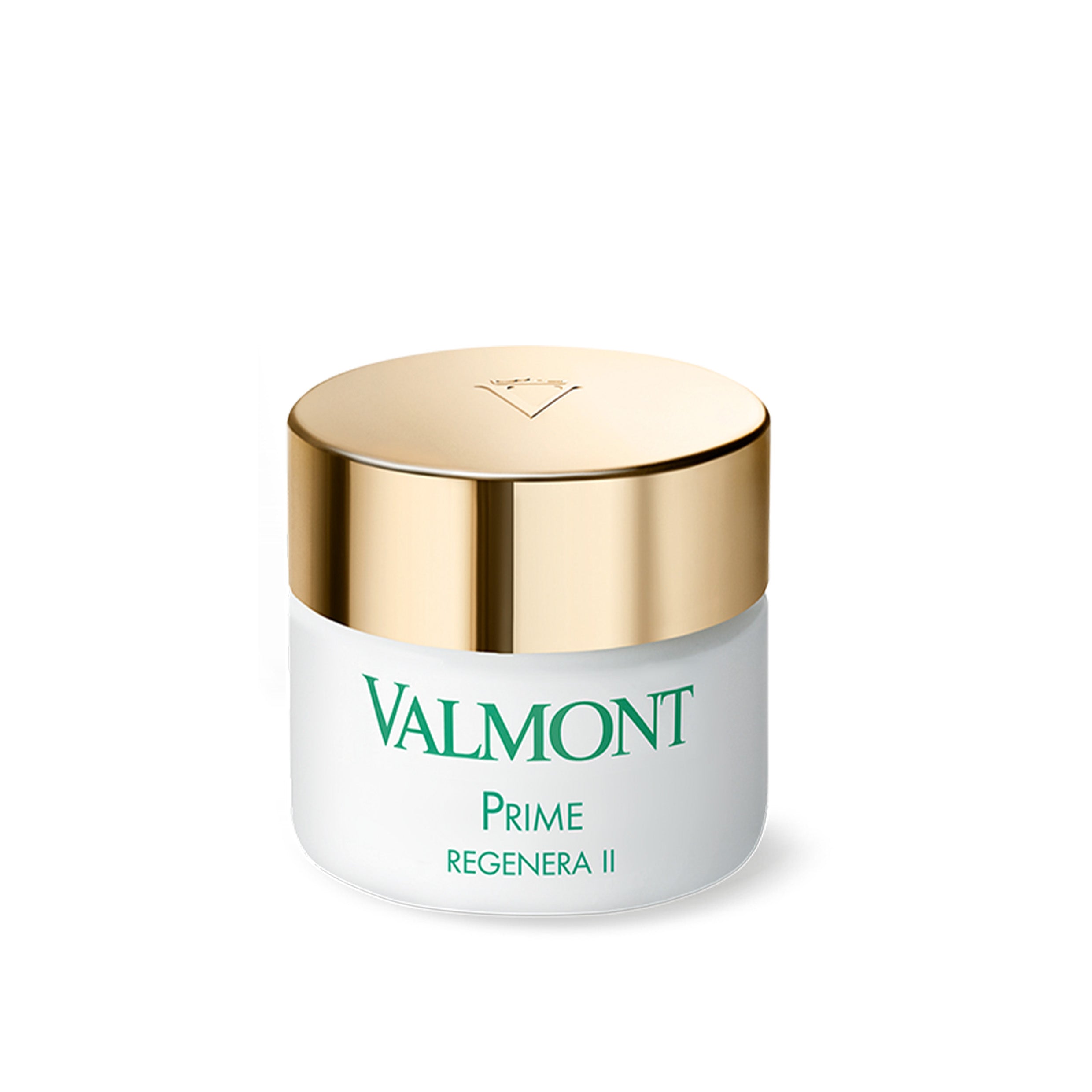 Valmont skincare jar with gold lid on a white background