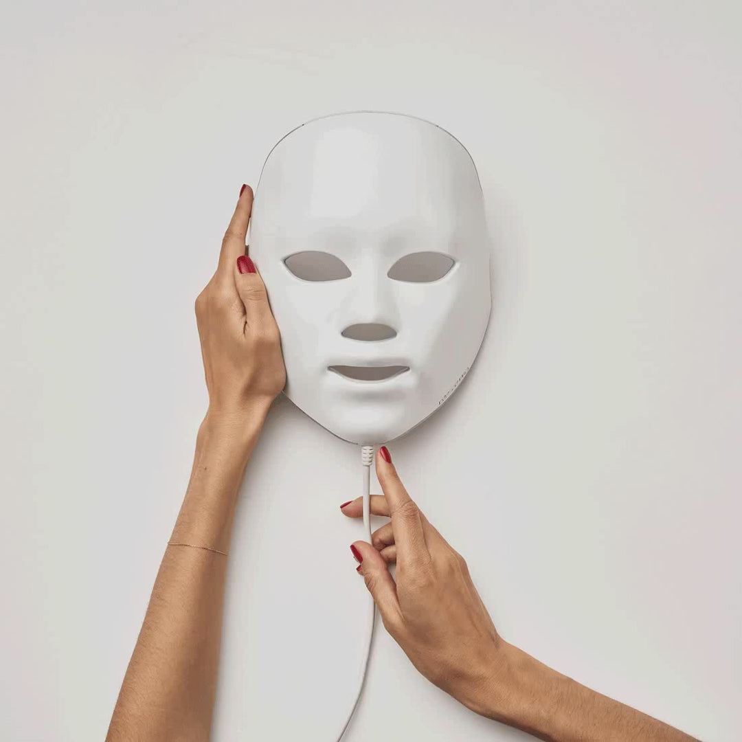 A GIF showing white LED mask front and back