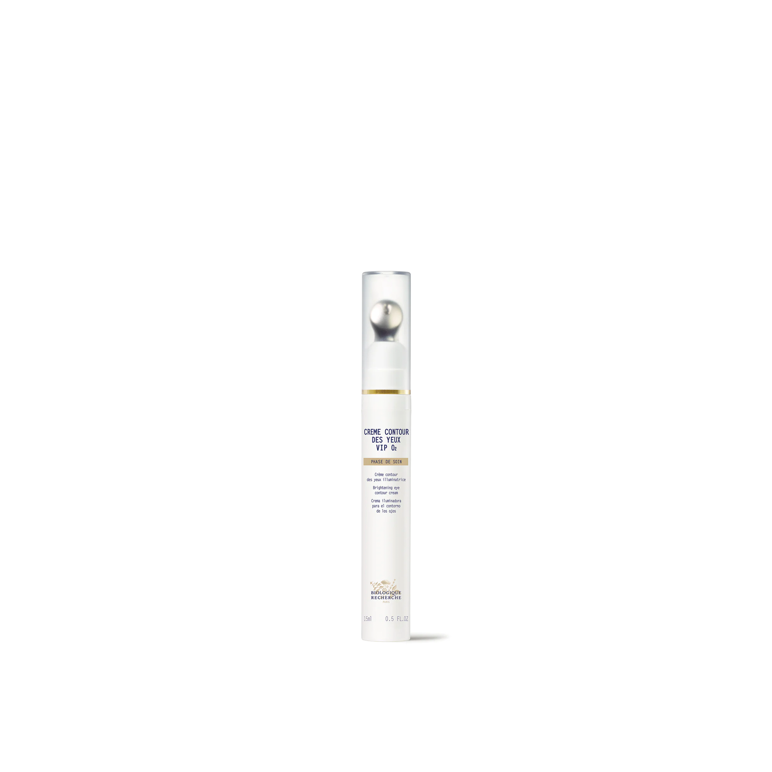 A white tube of Biologique Recherche Crème Contour des Yeux VIP O2 eye cream against a plain background.