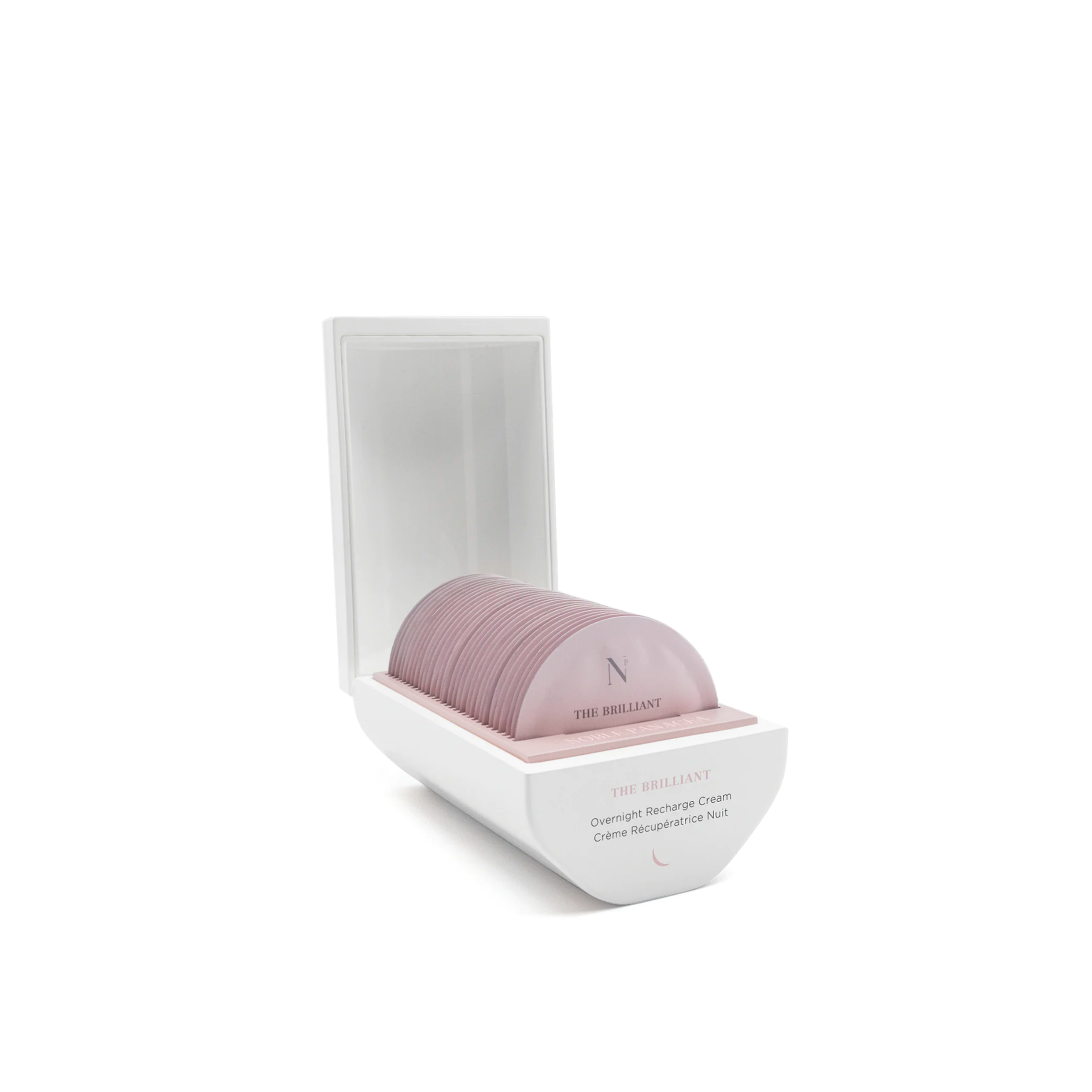 A Noble Panacea The Brilliant Overnight Recharge Cream packaging with individual doses visible on a white background.