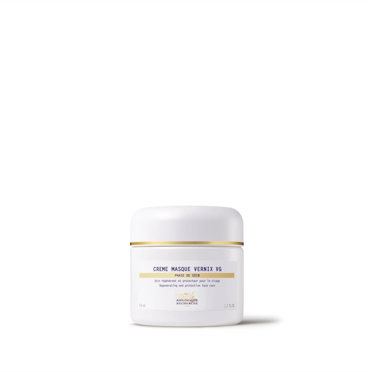 White jar with a gold label on a white background