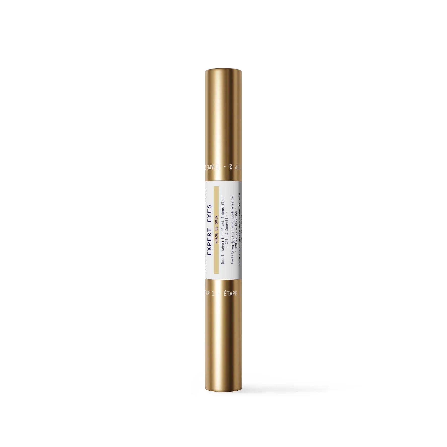 Gold eyeliner pen with white label on a white background