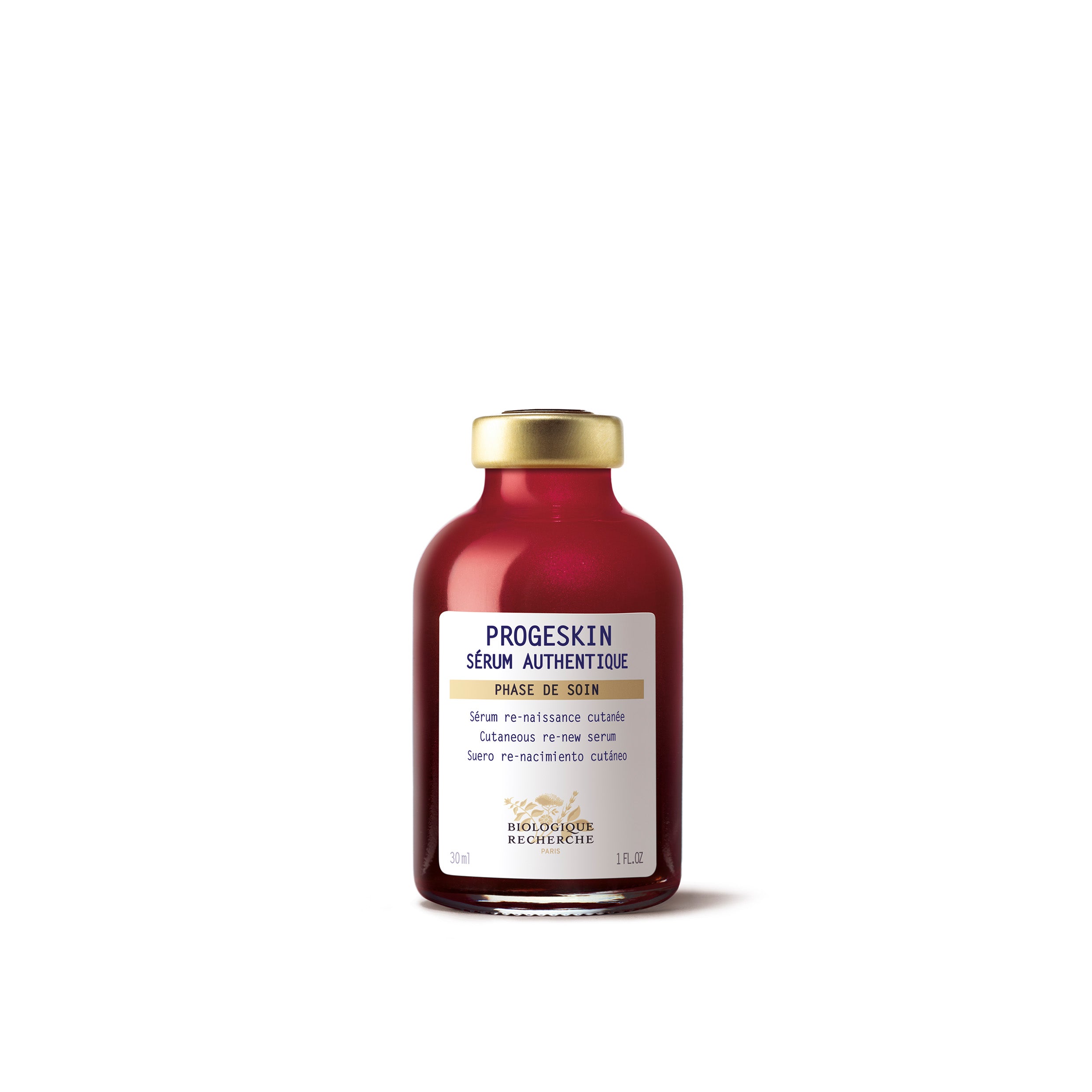 Red bottle with gold cap and white label on a white background