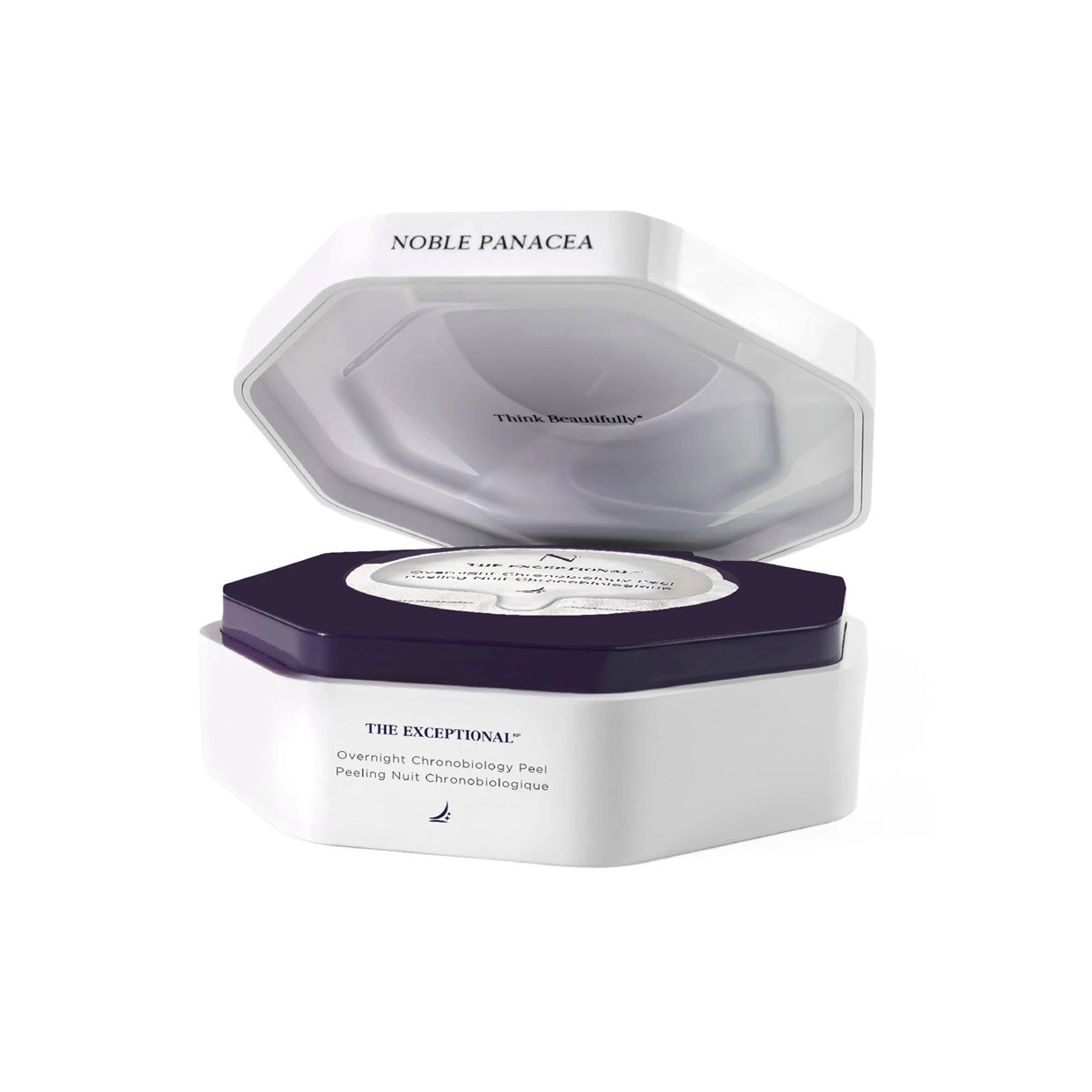 Cosmetic container with 'Noble Panacea' branding on a white background