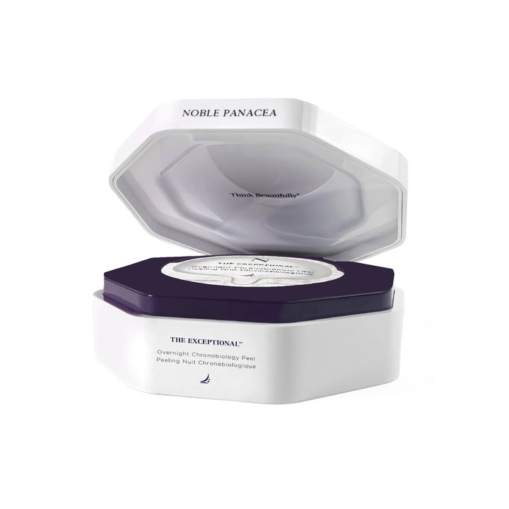 Cosmetic container with 'Noble Panacea' branding on a white background