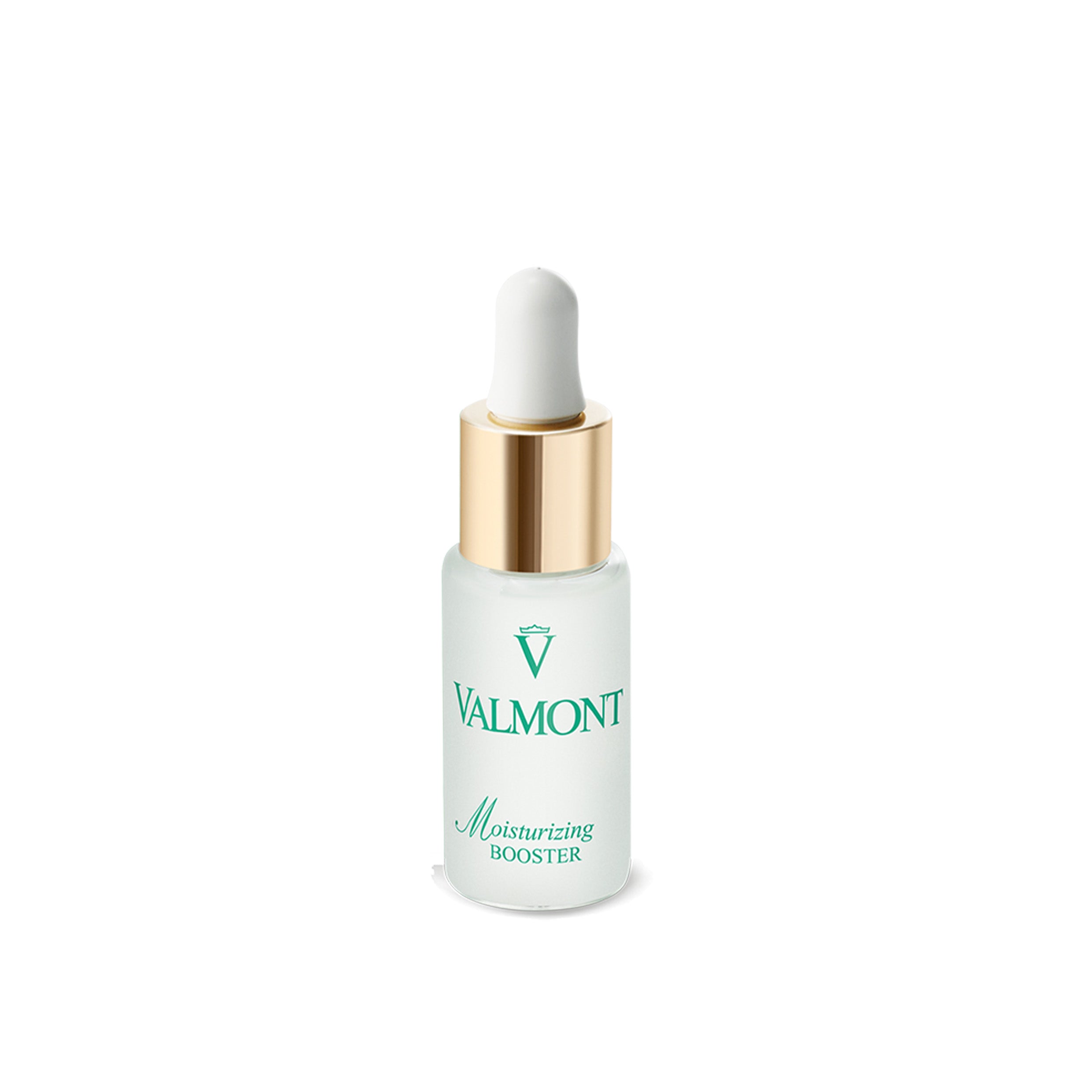 Valmont moisturizing booster bottle on a white background