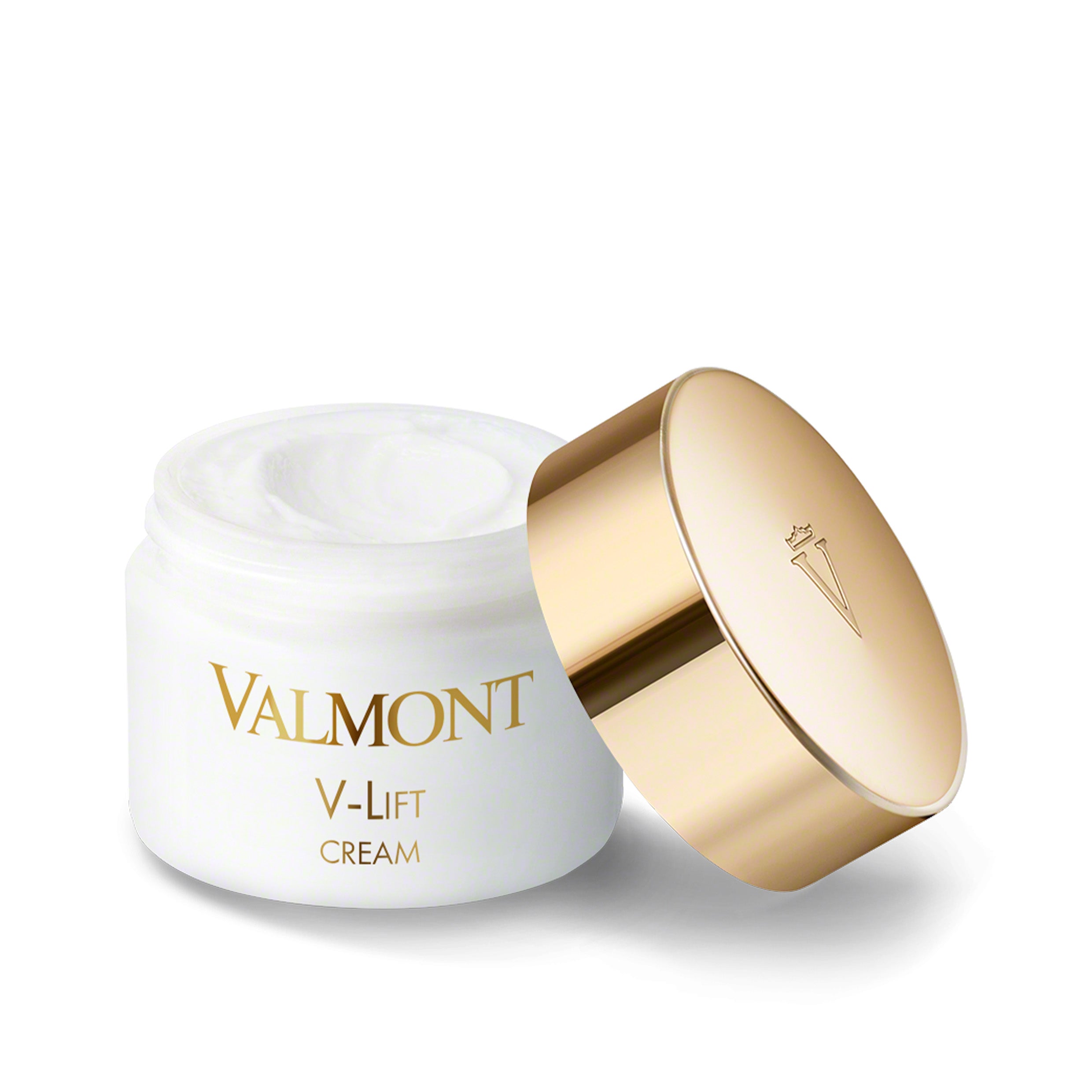 Valmont V-Lift Cream jar with gold lid on a white background