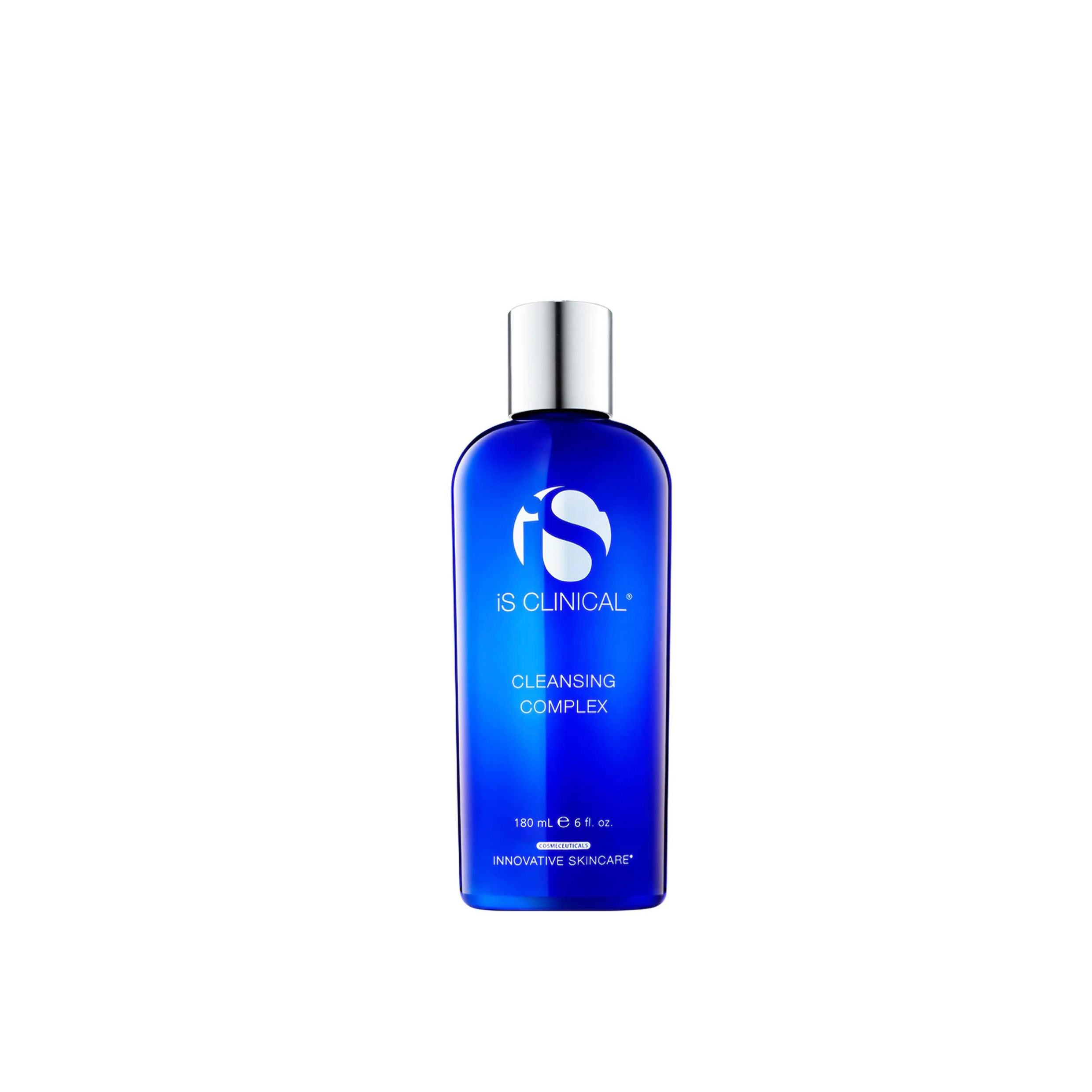 A blue bottle of iS Clinical Cleansing Complex gel cleanser.