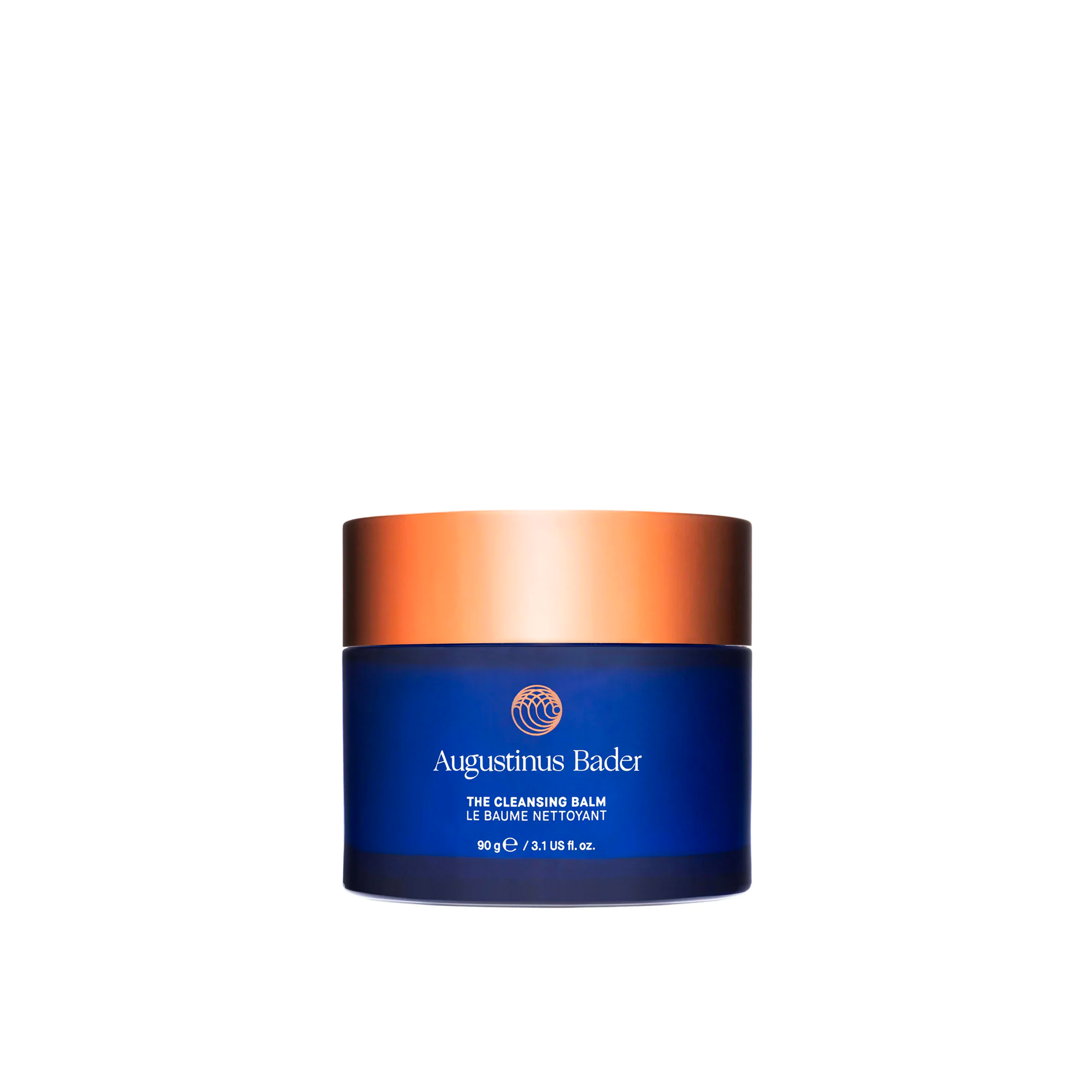 A jar of Augustinus Bader The Cleansing Balm with blue and copper packaging.