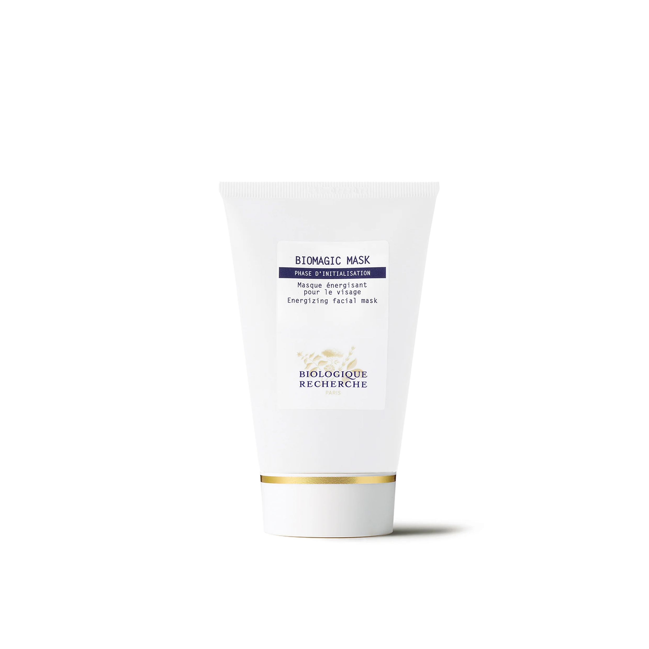 A white tube packaging of Biologique Recherche Biomagic Mask with gold accents on the lower part.