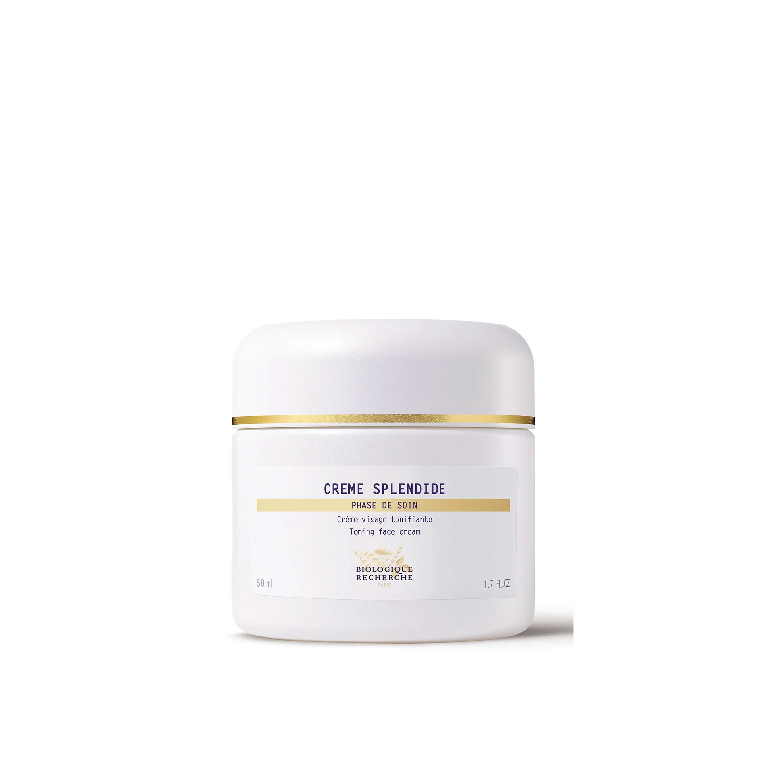 A white jar with a gold lid labeled 'Crème Splendide' from Biologique Recherche.