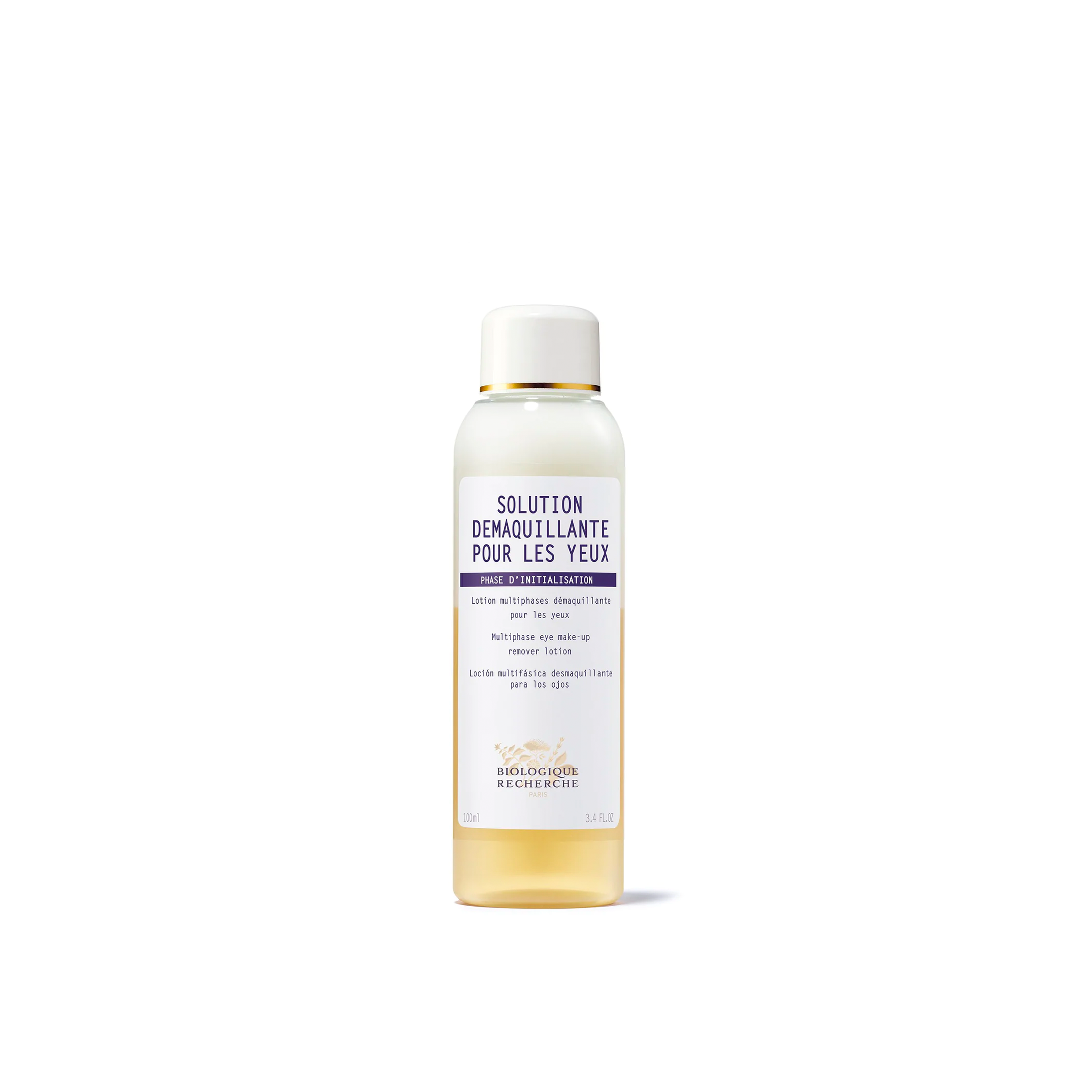 A bottle of Biologique Recherche Solution Demaquillante Pour Les Yeux on a white background.