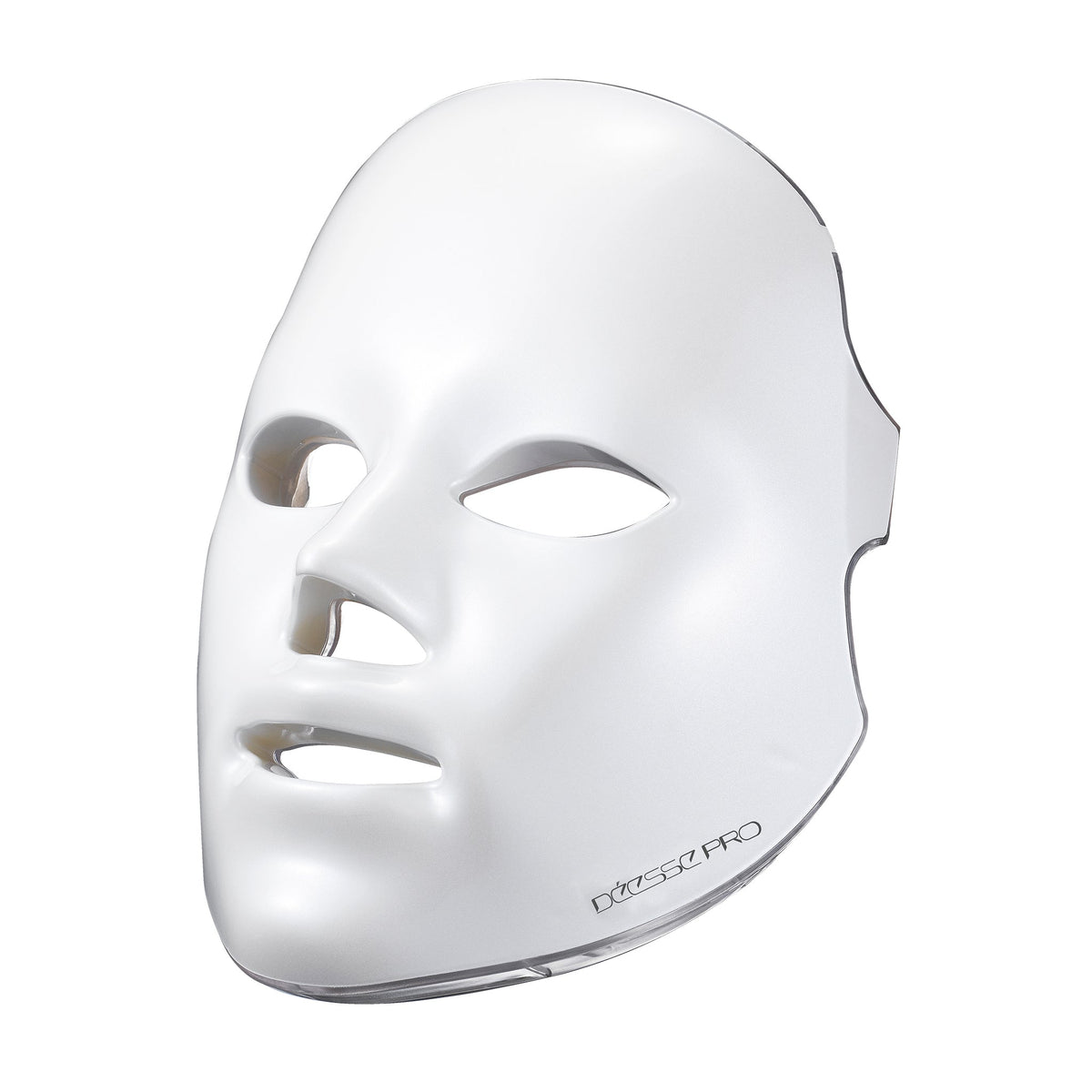 A white LED phototherapy mask designed for skin treatment, with eye openings and adjustable head strap.