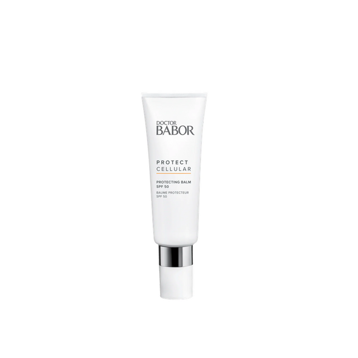 A tube of Dr Babor Repair Cellular Protecting Balm SPF 50+ against a white background.