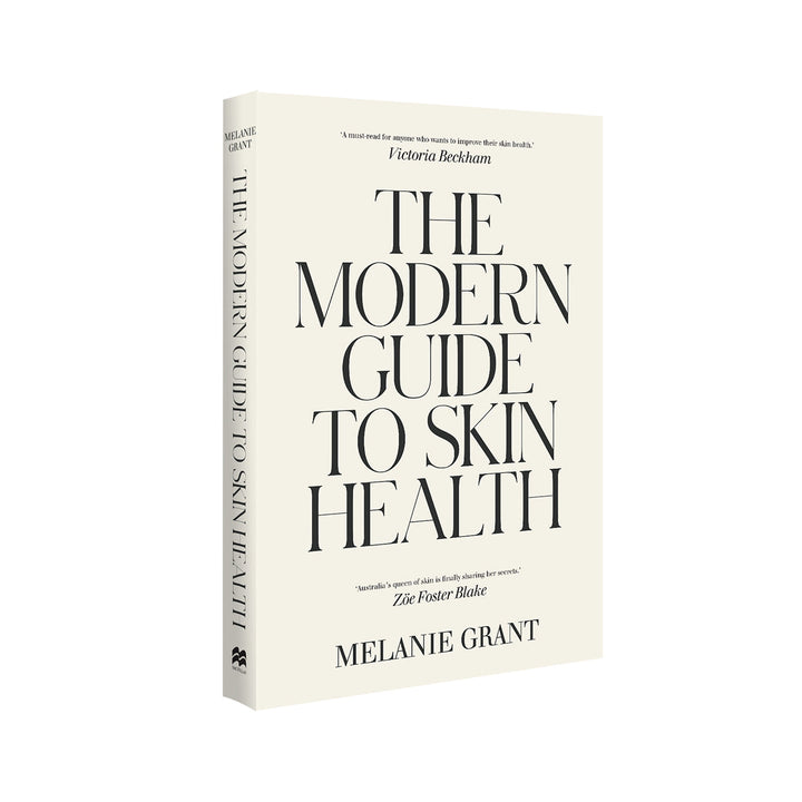 The image shows the cover of a book titled "The Modern Guide to Skin Health" by Melanie Grant.