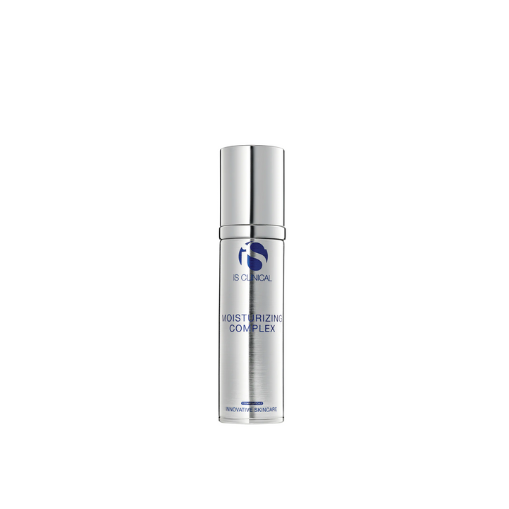 A tube of iS Clinical Moisturising Complex with a white and silver design, displaying the product name and brand logo.
